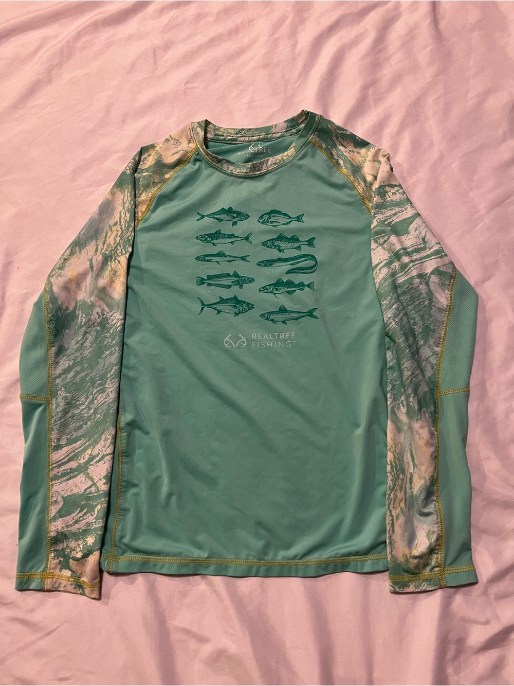 Realtree Teal Kids Fishing Rash Guard with Camo Sleeves
